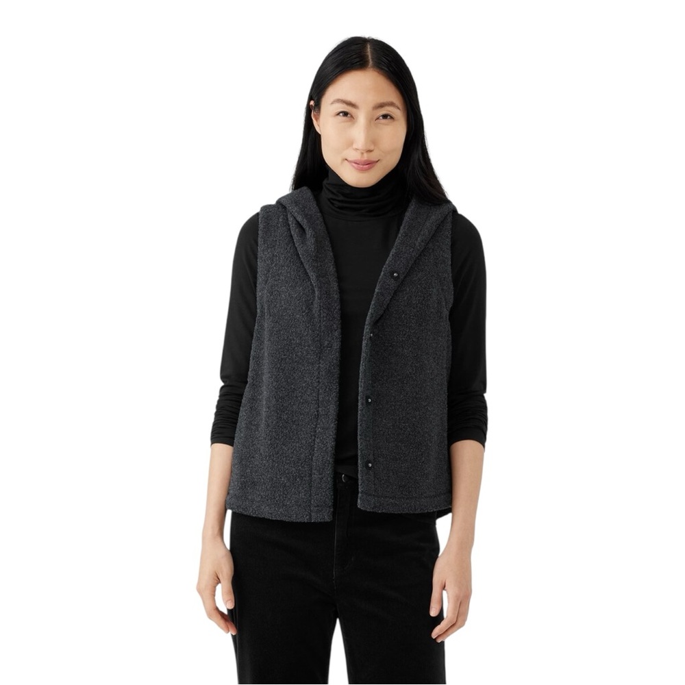 Eileen Fisher Boucle Wool‎ Knit Hooded Vest Women’s Small Charcoal